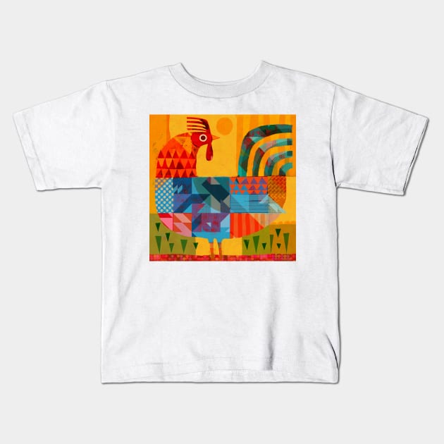 Patchwork Rooster! Kids T-Shirt by Gareth Lucas